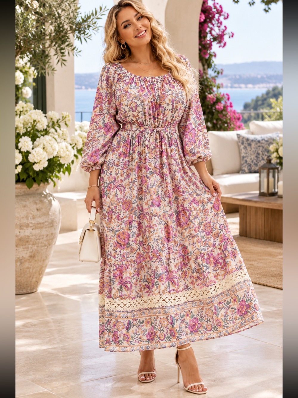 New Spell Floral Boho Maxi Dress - Pink Cream